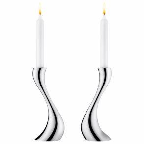 Georg Jensen Cobra Lysestager medium (2 stk.) m. Lys - Blankt Rustfrit Stl