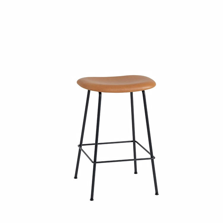 Muuto Fiber Barstol Stål Cognac Refine Læder Uden Ryglæn | Muuto Variant: 65 cm