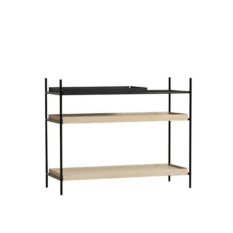 Woud Tray Shelf Reol Low Wide: 2 Oak Short: 1 Black