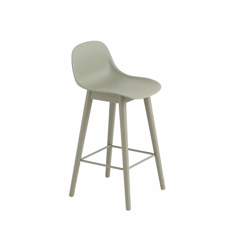 Muuto Fiber Barstol Træ Dusty Green Ryglæn | Muuto Variant: 65 cm