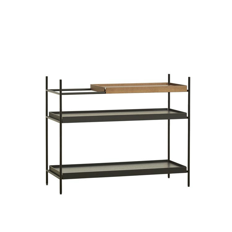 Woud Tray Shelf Reol Low Wide: 2 Black Short: 1 Walnut