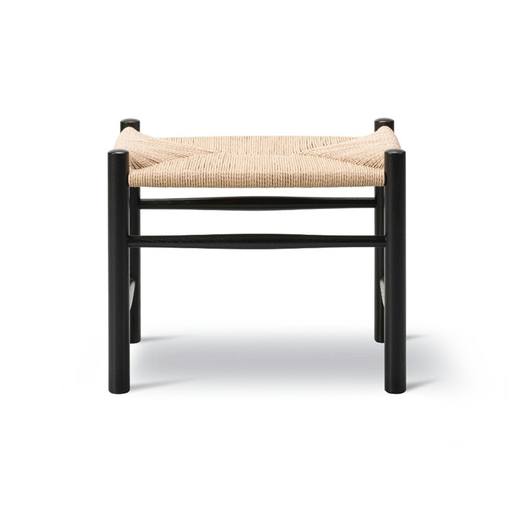 Fredericia Furniture Wegner J16 Taburet Oak Black Lacquer/Natural Paper Cord