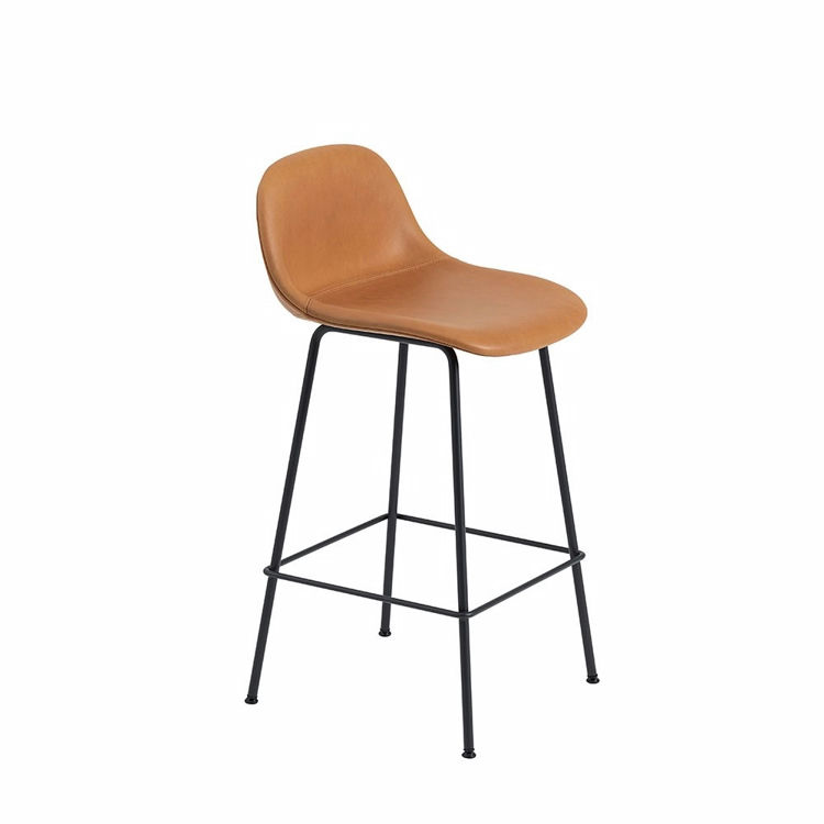 Muuto Fiber Barstol Stål Cognac Refine Læder Ryglæn | Muuto Variant: 65 cm