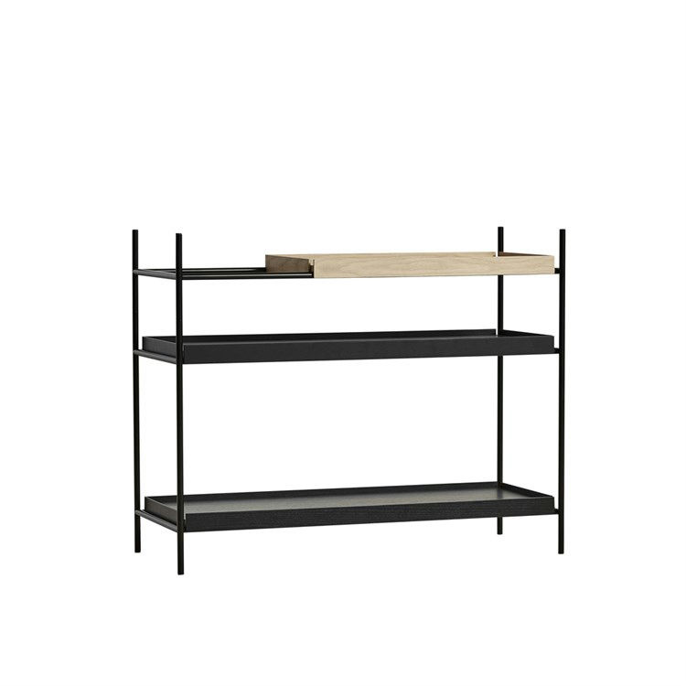 Woud Tray Shelf Reol Low Wide: 2 Black Short: 1 Oak