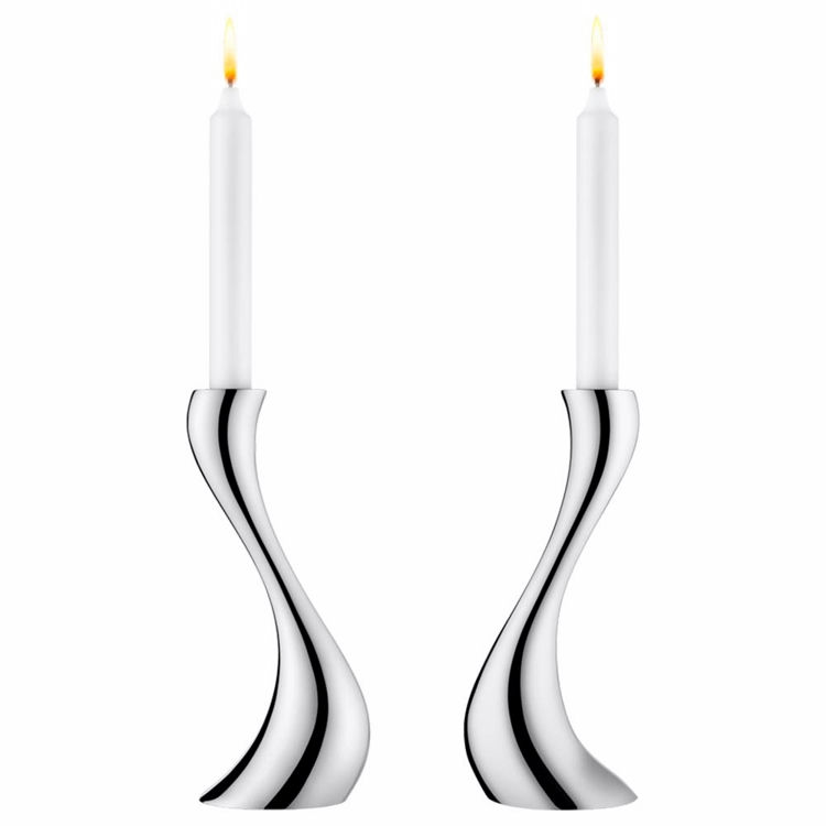 Georg Jensen Cobra Lysestager medium (2 stk.) m. Lys - Blankt Rustfrit Stål