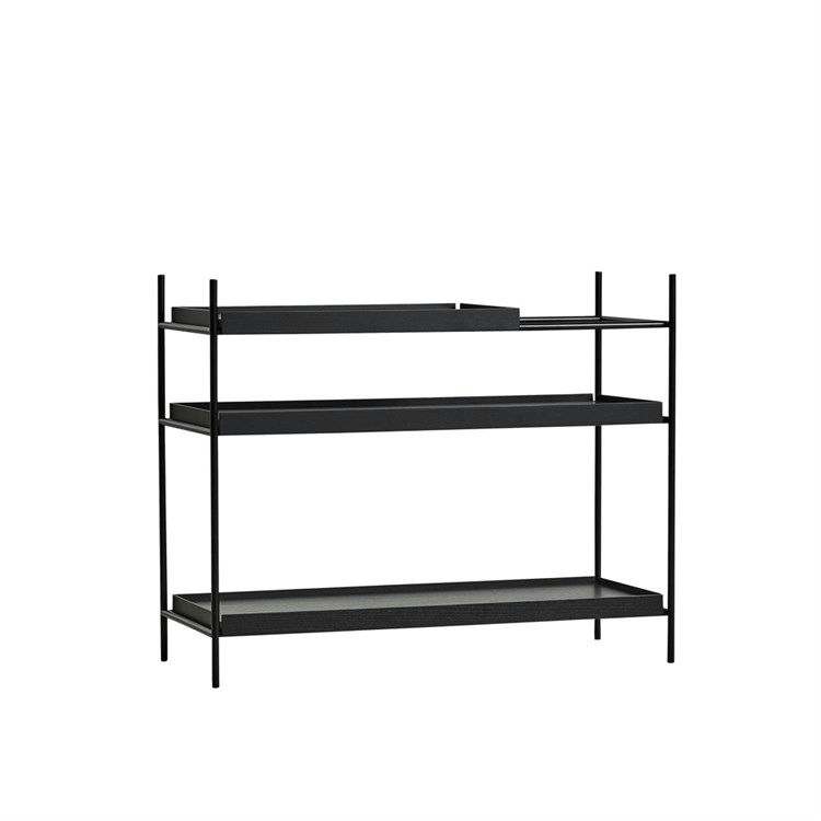 Woud Tray Shelf Reol Low Wide: 2 Black Short: 1 Black