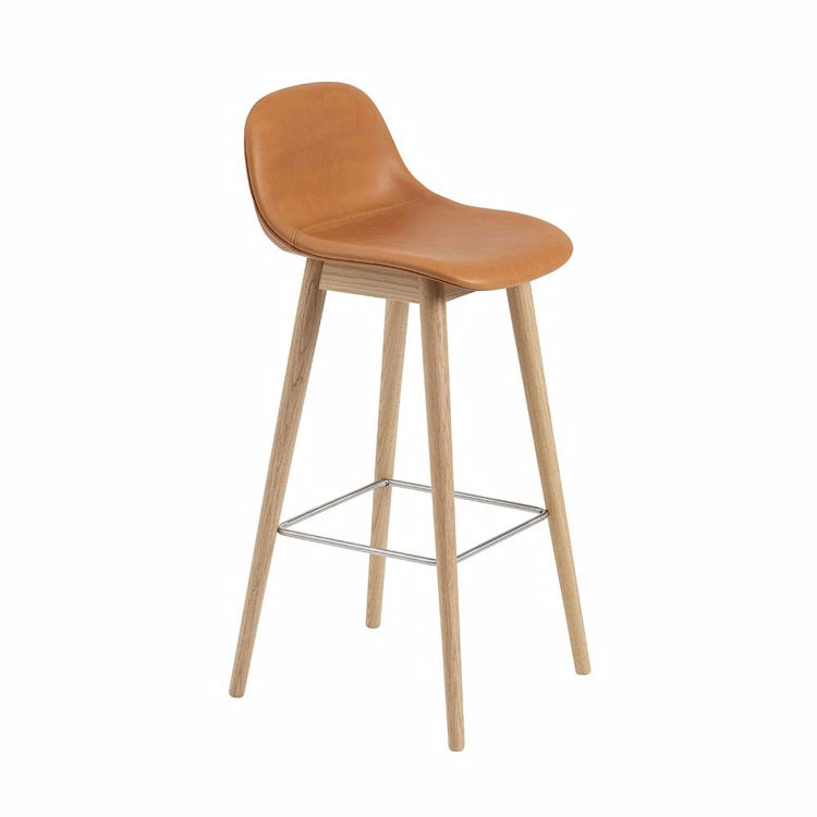 Muuto Fiber Barstol Træ Cognac Refine Læder Ryglæn | Muuto Variant: 75 cm